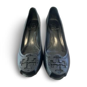 Tory Burch tumbled leather Sally 2 peep toe wedge